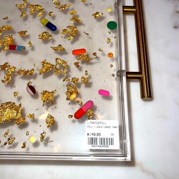 Handmade Kitschy Resin Acrylic Pill Tray with Gold Handles 11” X 11” X 2” - Picture 5 of 5